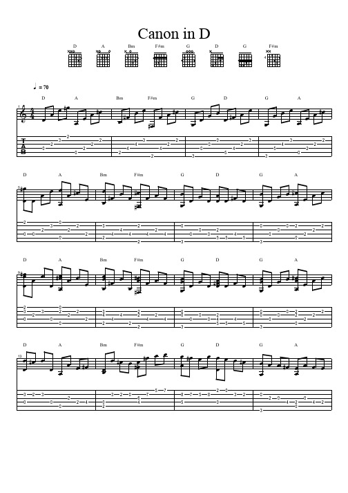 Pachelbel, Johann - Canon in D 经典 吉他谱 五线谱对照六线谱.pdf