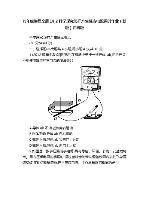 九年级物理全册18.2科学探究怎样产生感应电流课时作业（新版）沪科版