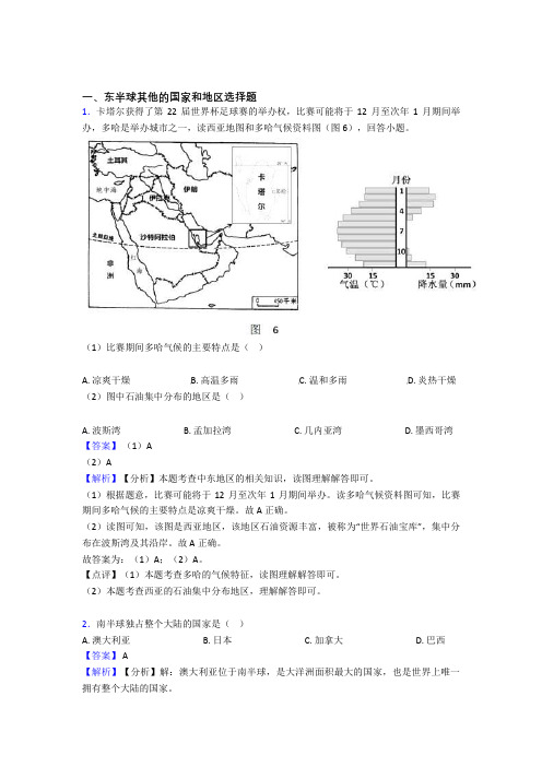 初中地理 东半球其他的国家和地区 综合题含详细答案