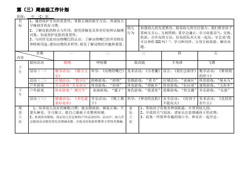 幼儿园中班第三周计划