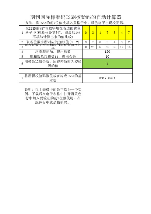 期刊国际标准码ISSN校验码的自动计算方法