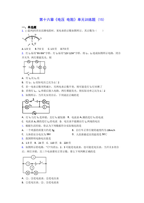 初中物理第十六章《电压 电阻》单元训练题 (15)(含答案解析)