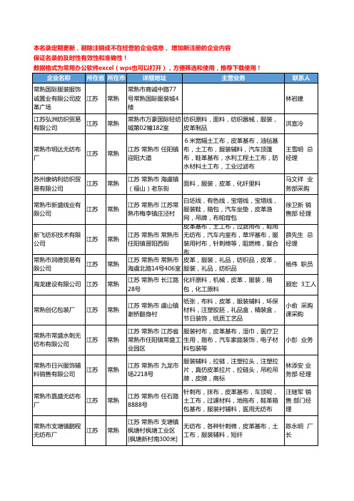 2020新版江苏省常熟皮革服装工商企业公司名录名单黄页大全21家