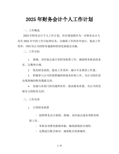 2025年财务会计个人工作计划