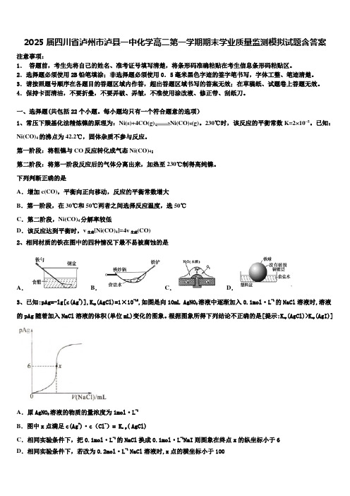 2025届四川省泸州市泸县一中化学高二第一学期期末学业质量监测模拟试题含答案