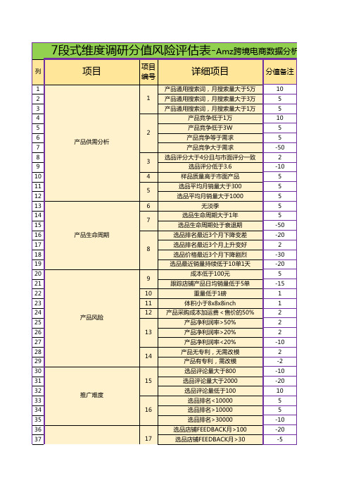 跨境电商通用表格多维度调研分值风险评估表