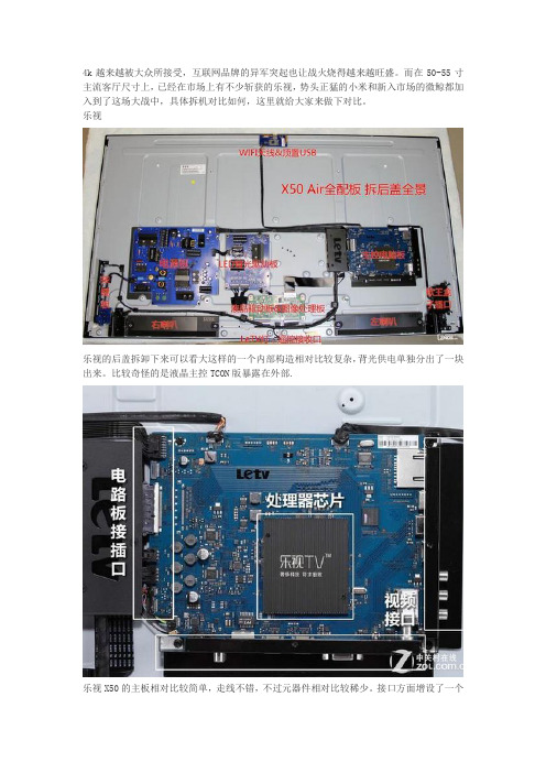 微鲸、乐视、小米50--55英寸4K电视拆机对比