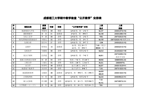 成都理工大期中教学检查公开教学安排表