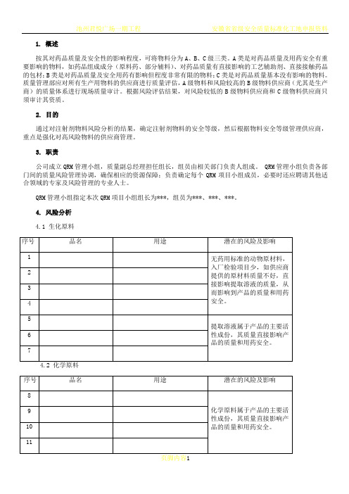 新版GMP注射剂物料安全等级质量风险管理文件