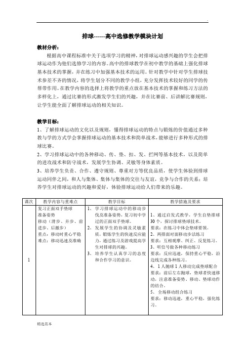 高中排球模块教学单元计划