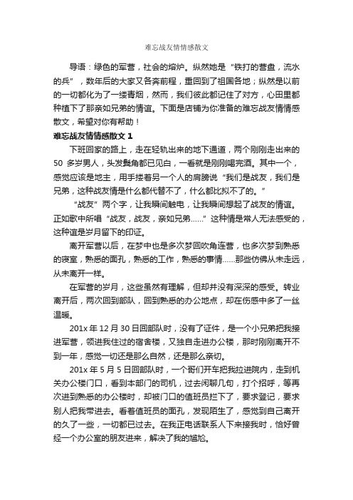 难忘战友情情感散文