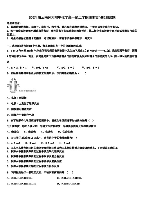 2024届云南师大附中化学高一第二学期期末复习检测试题含解析