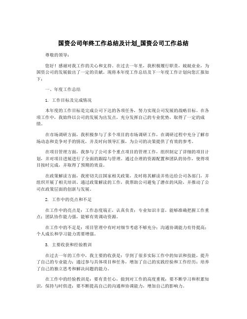 国资公司年终工作总结及计划_国资公司工作总结