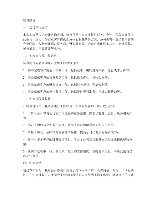 会计咨询公司实习报告