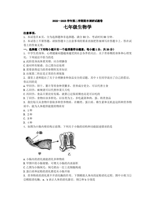 河南省平顶山市2022-2023学年七年级下学期期末调研考试生物试题(含答案)