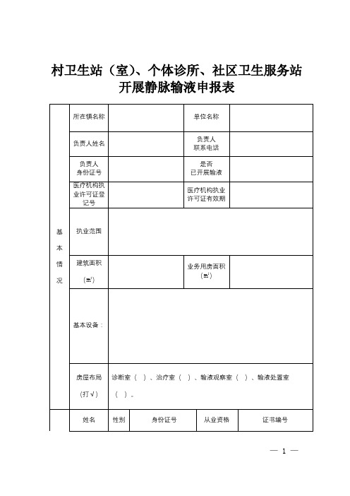 开展静脉输液申报表【模板】