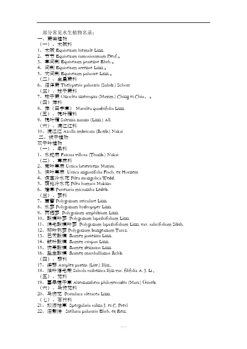 部分常见水生植物名录