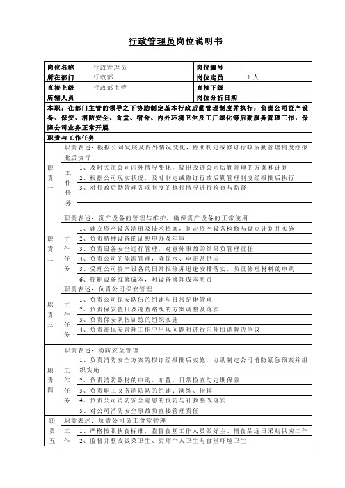 行政管理员岗位说明书