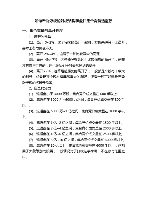 如何看涨停板的封板结构和盘口集合竞价选涨停