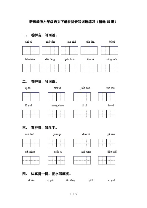 新部编版六年级语文下册看拼音写词语练习(精选15道)