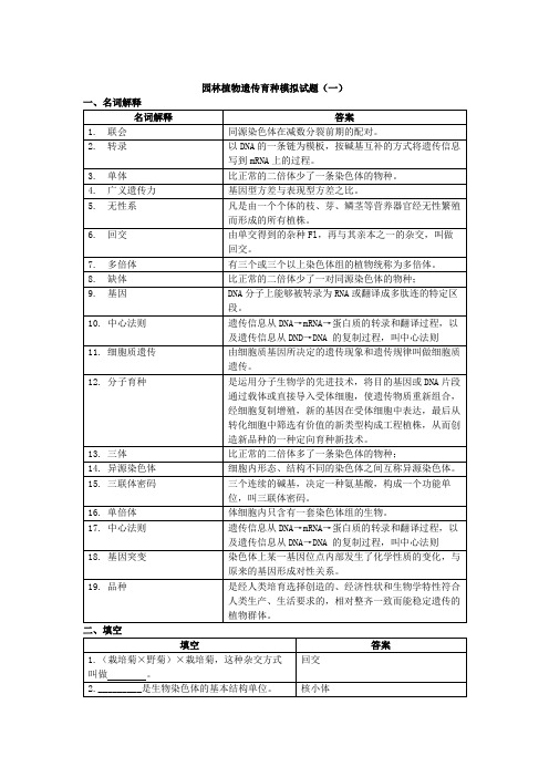 园林植物遗传育种模拟试题与参考答案