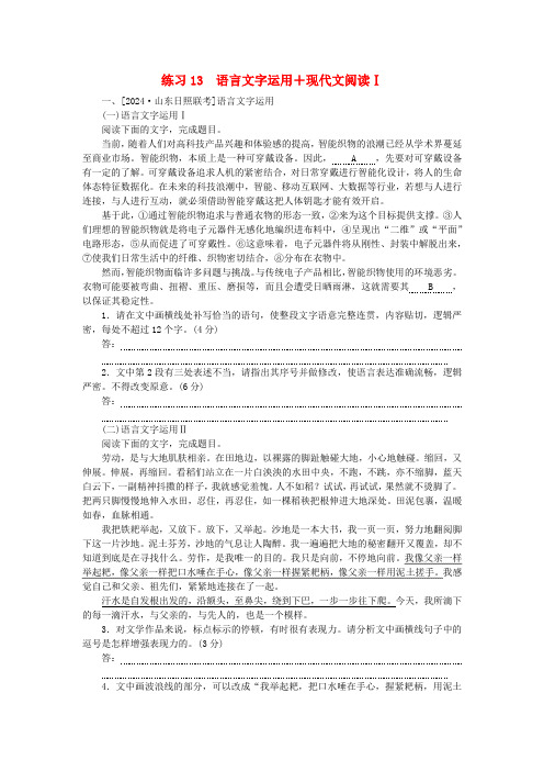 新教材2024届高考语文二轮专项分层特训卷第二部分组合循环练练习13语言文字运用 现代文阅读Ⅰ