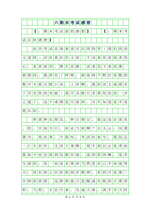 2019年六年级作文-期末考试感想