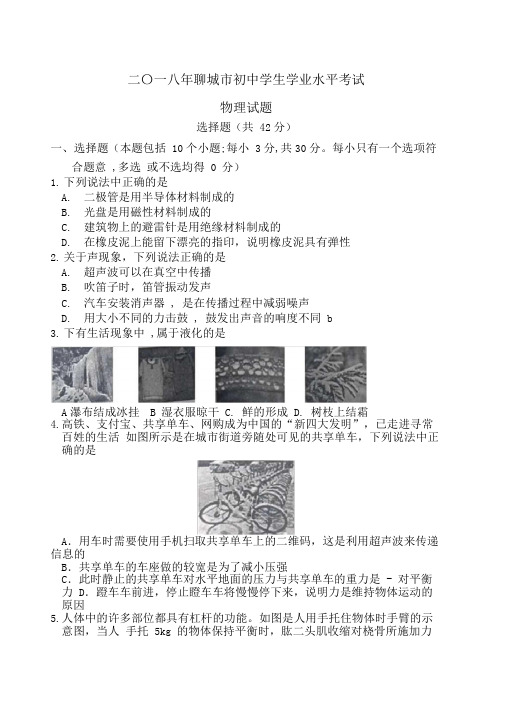 2018年山东省聊城市中考物理试题(word版,含答案)