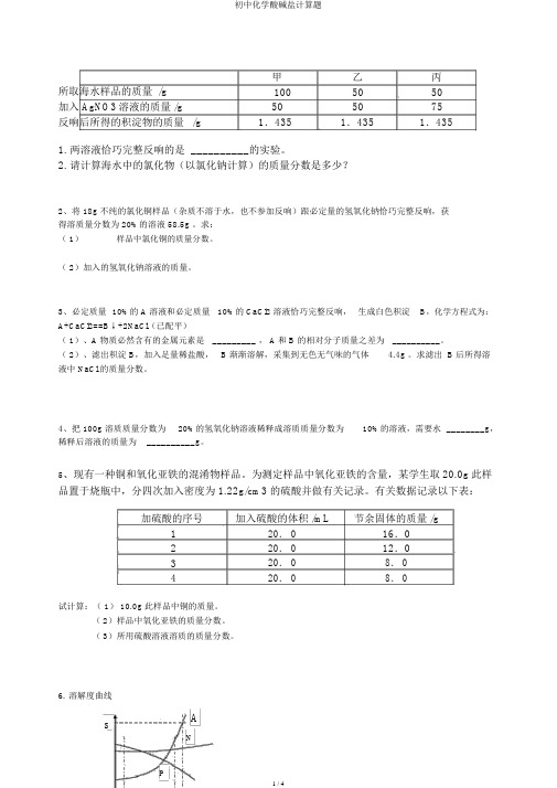 初中化学酸碱盐计算题