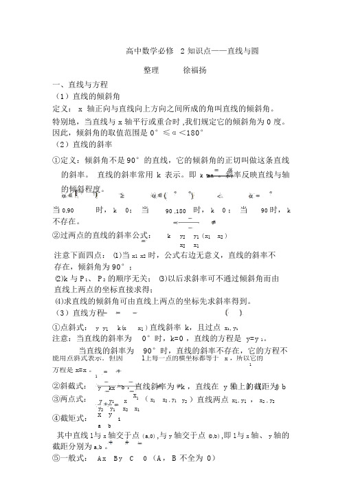 高中数学必修二直线与圆方面的知识点