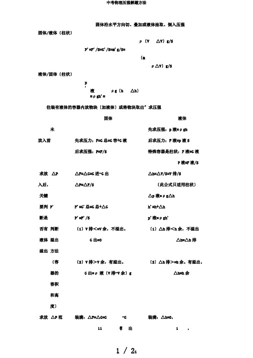 中考物理压强解题方法