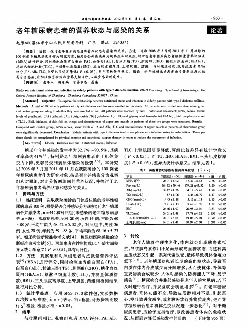 老年糖尿病患者的营养状态与感染的关系