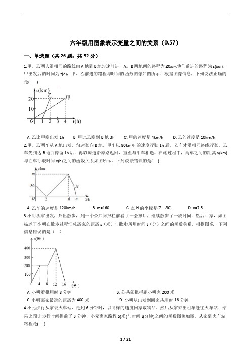 鲁教版六年级下用图象表示变量之间的关系练习50题及参考答案(难度系数0.57)