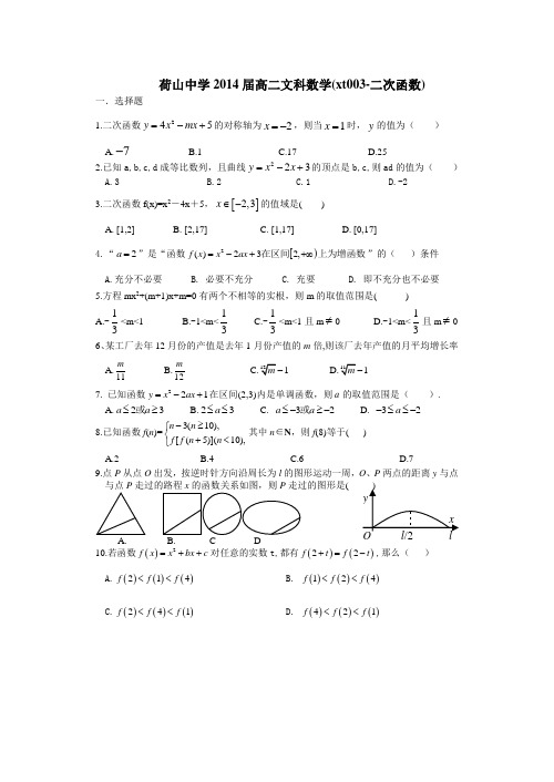 荷山中学2014届高二文科数学(xt003-二次函数)