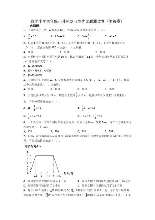 数学小学六年级小升初复习培优试题测试卷(附答案)