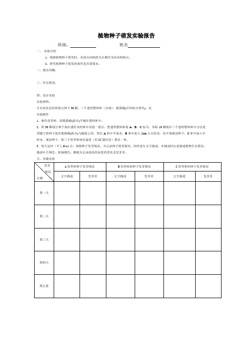 初一年级种子的萌发实验实验报告