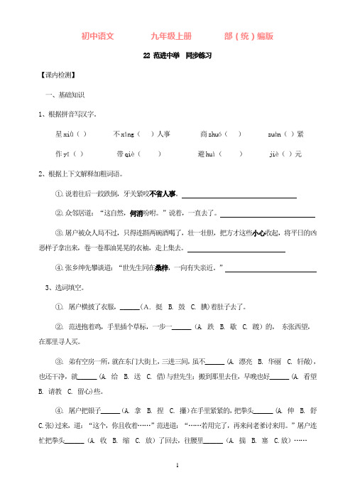 部编版语文九年级上册22范进中举同步练习