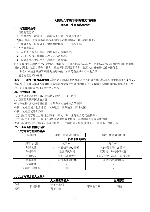 2014年新人教版八年级下册地理复习提纲