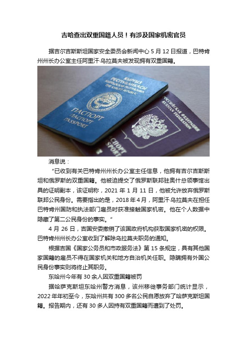 吉哈查出双重国籍人员！有涉及国家机密官员