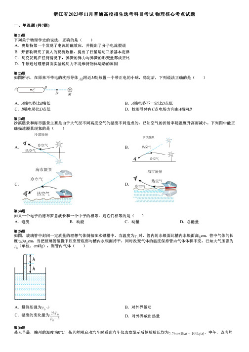 浙江省2023年11月普通高校招生选考科目考试 物理核心考点试题