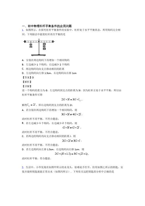 2020-2021中考物理杠杆平衡(大题培优)附答案