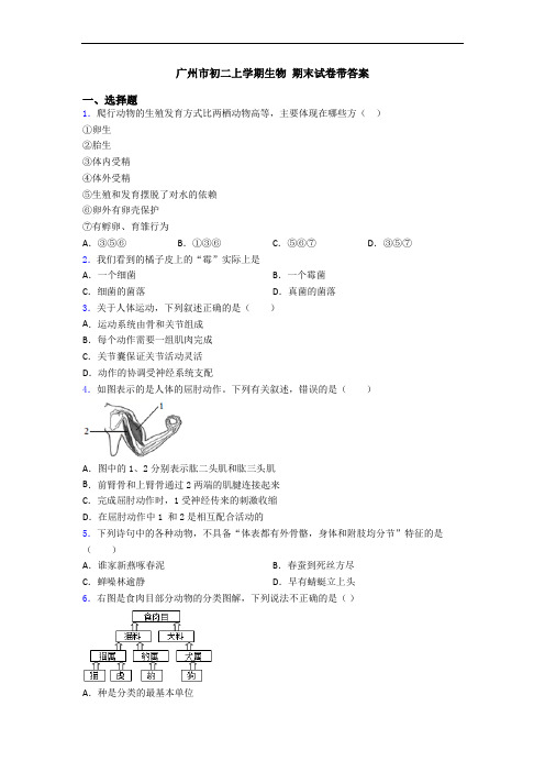 广州市初二上学期生物 期末试卷带答案