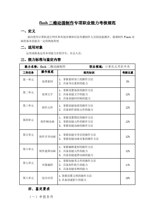 flash二维动画制作专项职业能力考核规范