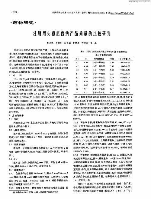 注射用头孢尼西钠产品质量的比较研究