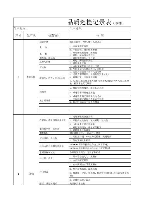 双桶洗衣机品质巡检表