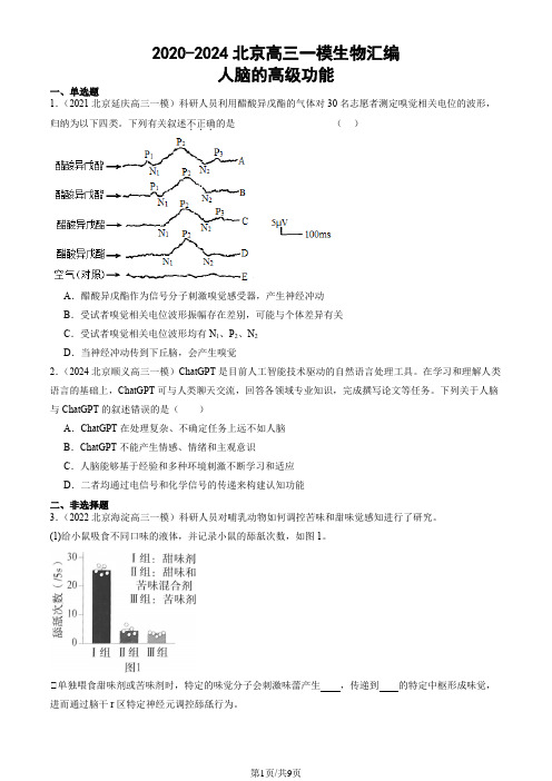 2020-2024北京高三一模生物汇编：人脑的高级功能