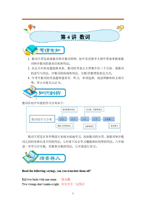 [人教版][七年级上英语专题][第4讲 数词] 讲义