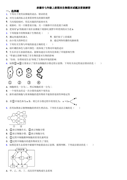 承德市七年级上册期末生物期末试题及答案解答