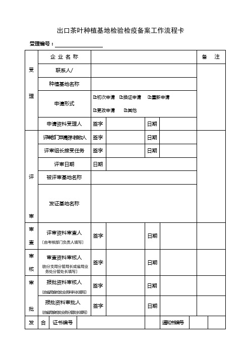 出口茶叶种植基地检验检疫备案工作流程卡