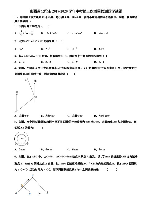 山西省吕梁市2019-2020学年中考第三次质量检测数学试题含解析